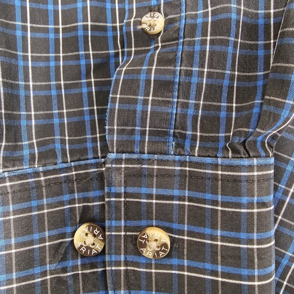 Ariat Pro Series Men's Navy and White Plaid Button Down Shirt XL - Picture 3 of 6